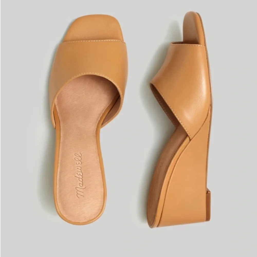 NWT MADEWELL Open Toe Pearl Wedge Mules in Amber Brown ~ Size 7 - Picture 2 of 5